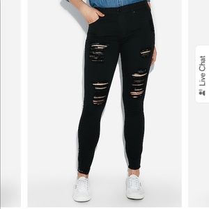 Express Mid Rise Black Ripped Jeggings